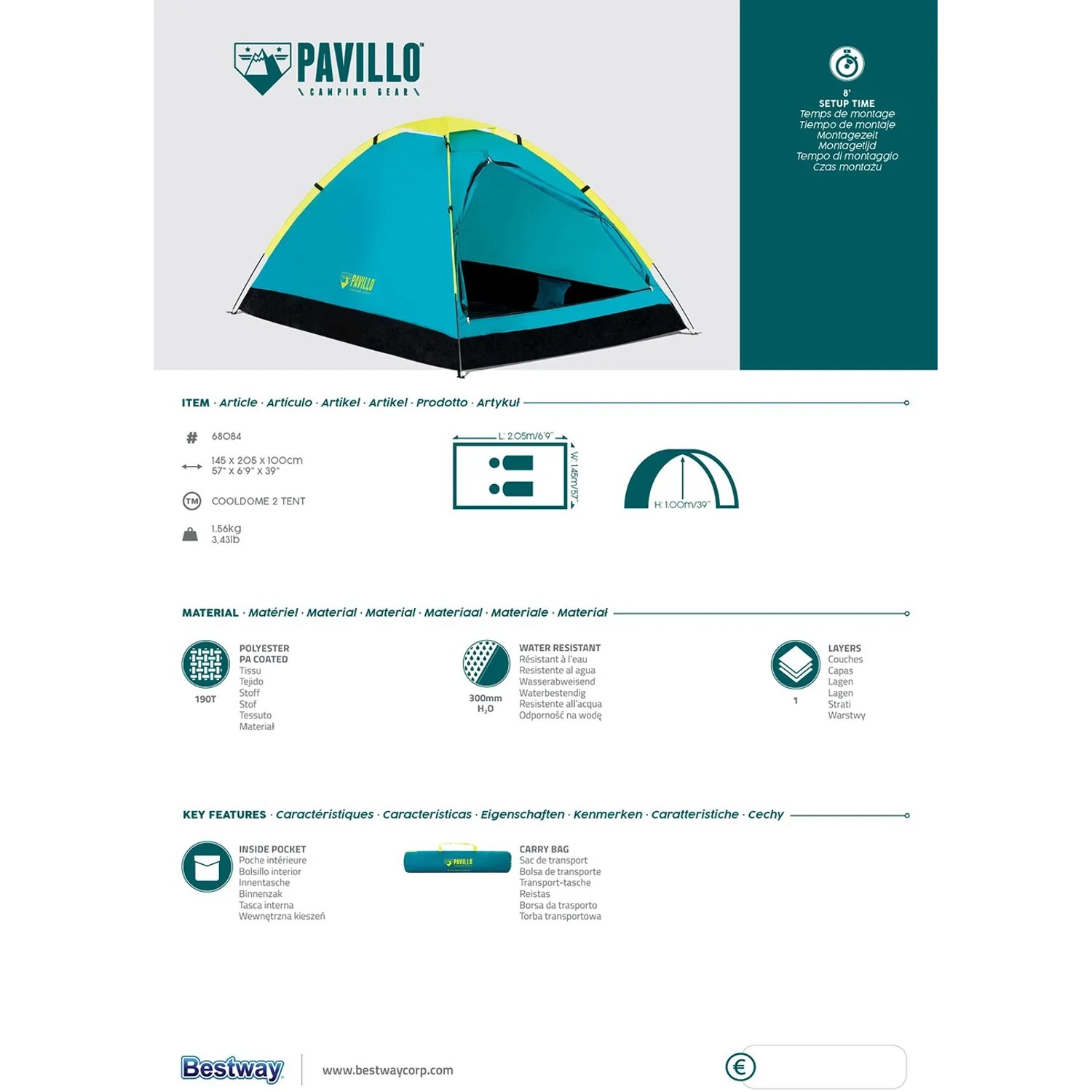 Bestway Cool Dome 2 Zelt für 2 Personen, blau/gelb, ideal für Camping & Outdoor.