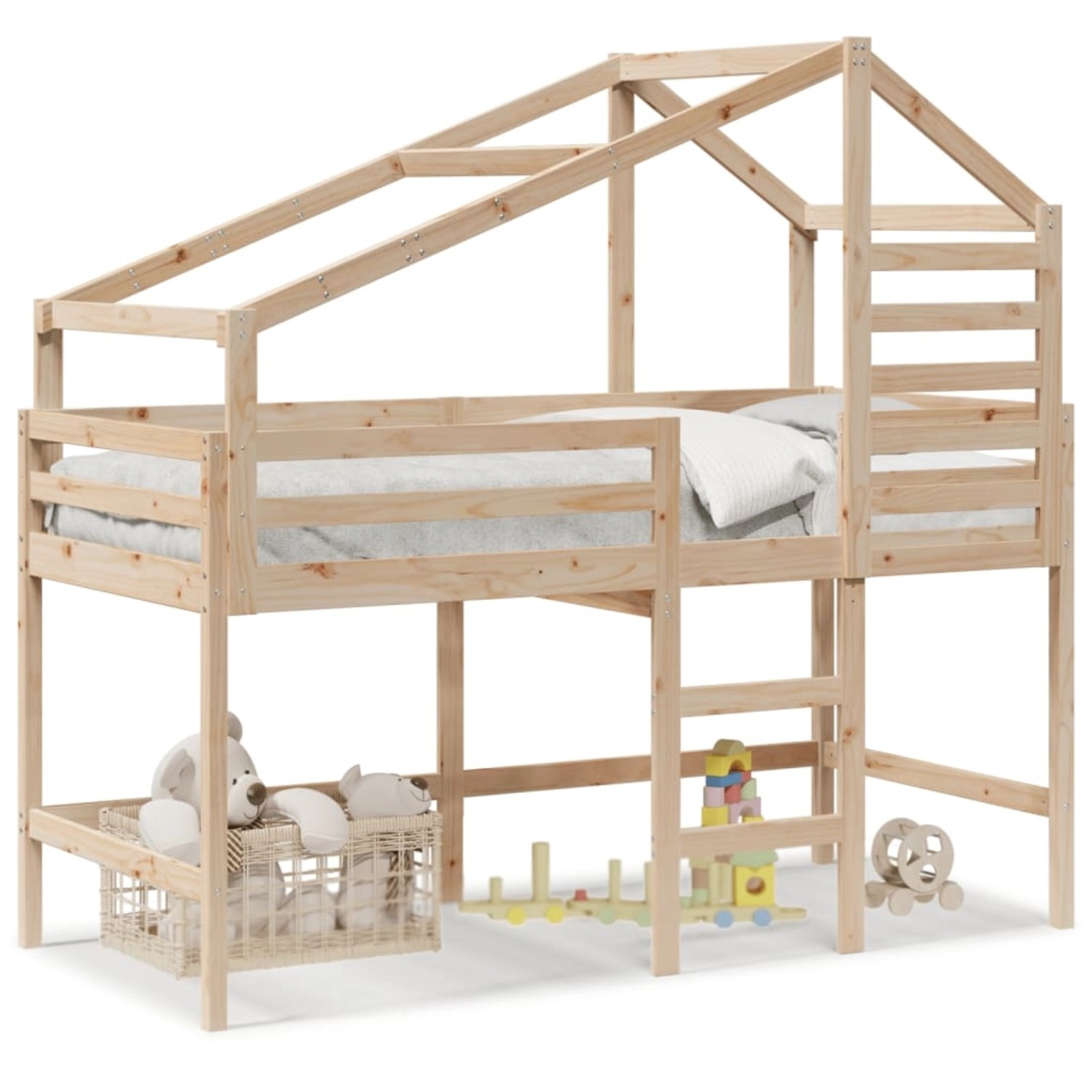 vidaXL Hochbett mit Leiter und Dach 80x200 cm Massivholz Kiefer 3281986 günstig online kaufen
