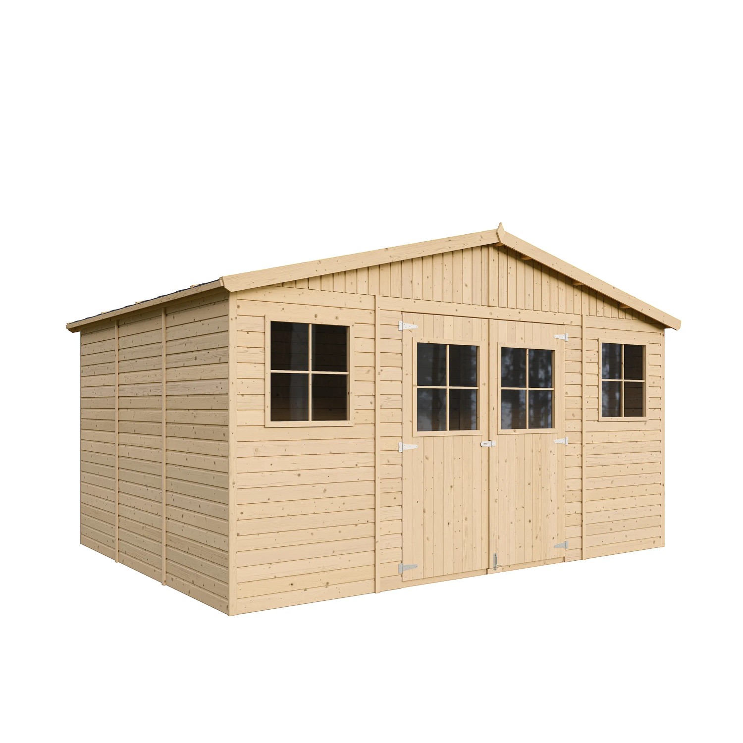 Timbela Holz-Gartenhaus M331+M331G, 11,91 m², mit Fenstern und Boden. Unbehandeltes Holz.