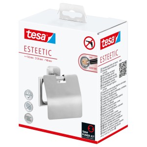 Tesa Esteetic Toilettenpapierhalter mit Deckel in Edelstahloptik, zur Wandmontage ohne Bohren.