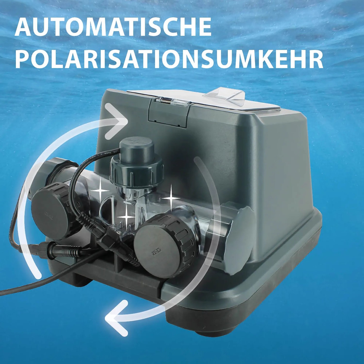 Gre 3-in-1 Salzelektrolyseanlage für Pools bis 25m³, automatische Chlorproduktion.