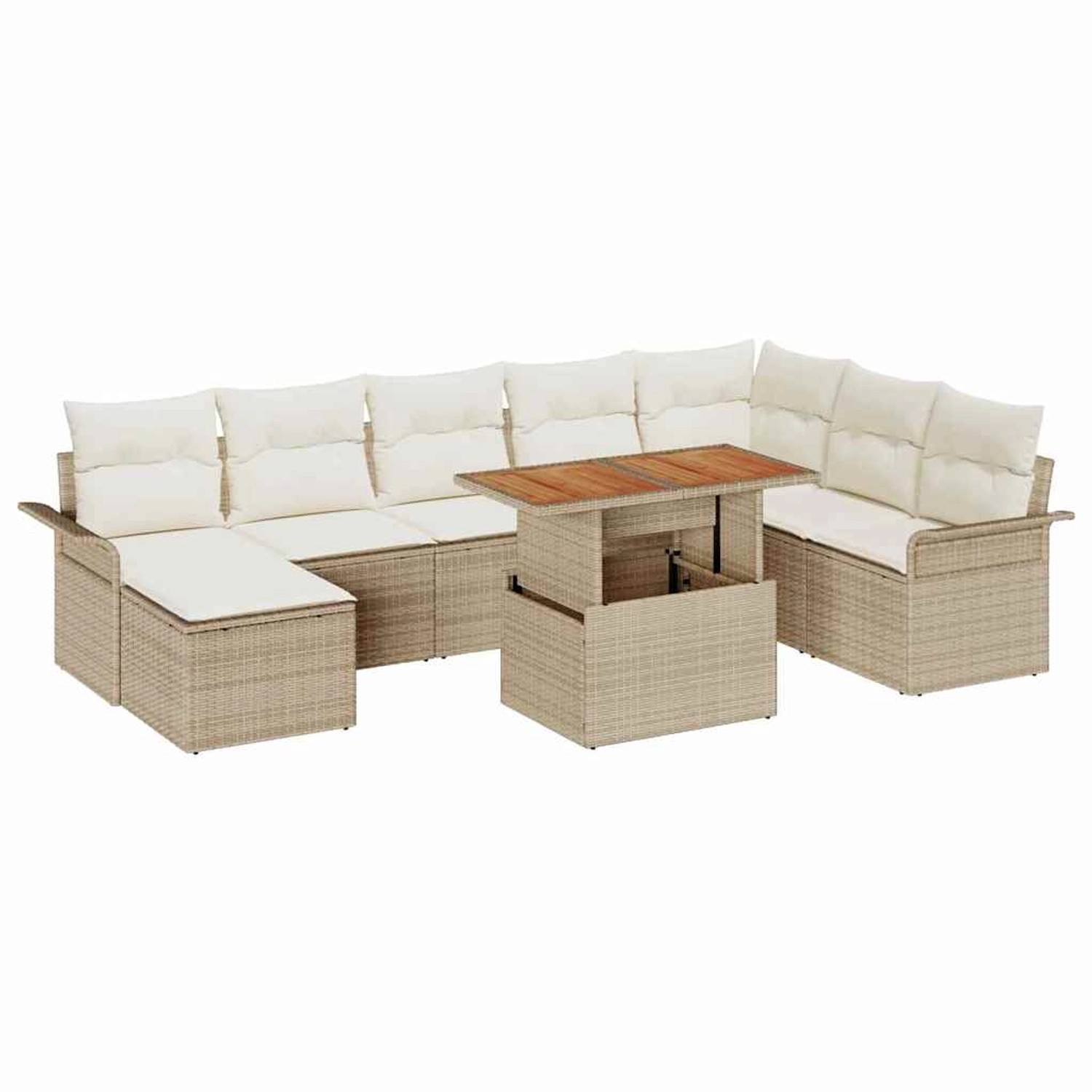 vidaXL Garten-Sofa-Set mit Speicher 9-Tlg Beige Poly Rattan 3358108 günstig online kaufen
