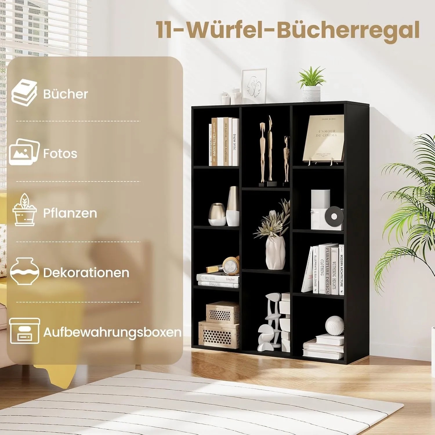 Costway Bücherregal 11 Fächern 74 x 24 x 106 cm Kaffee_4