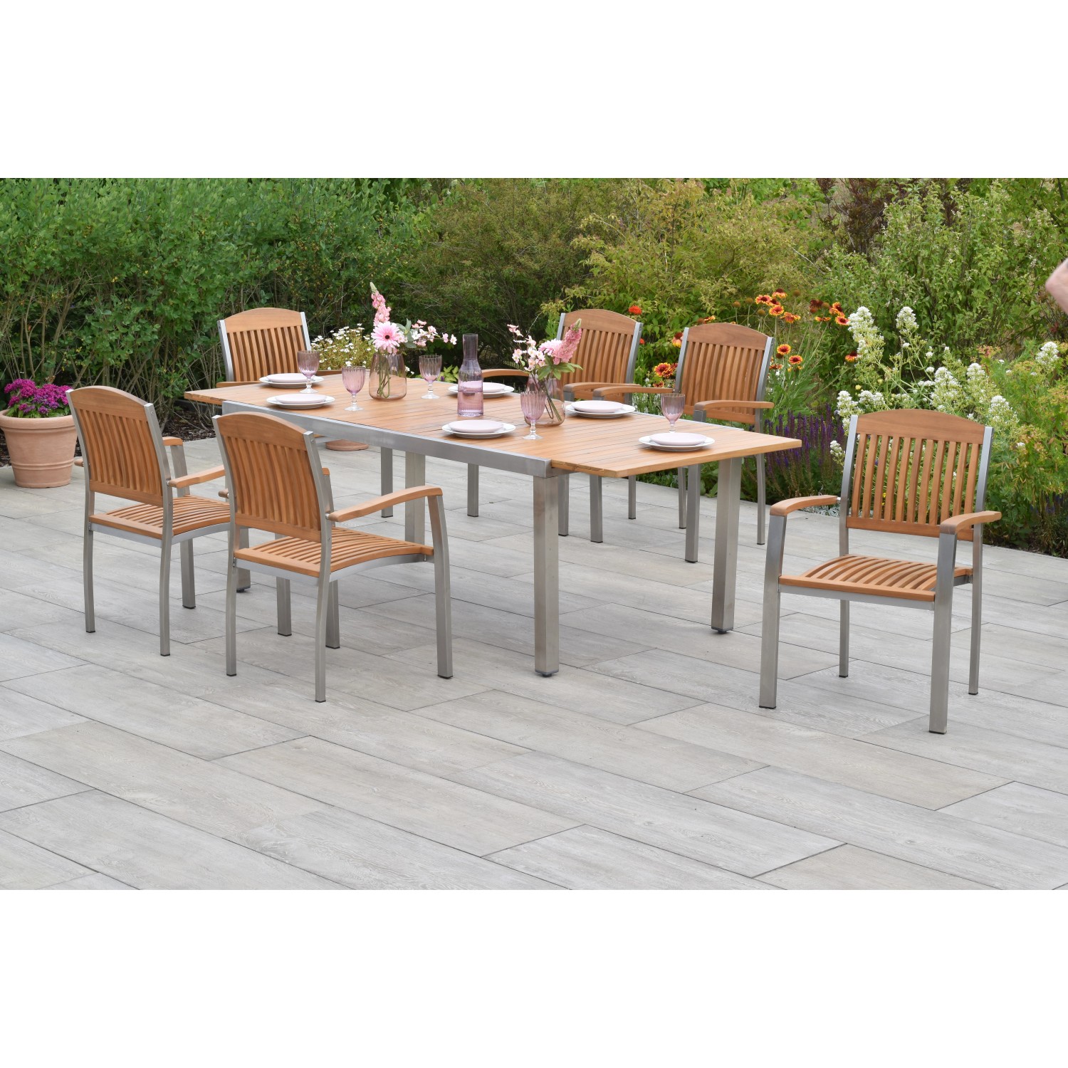 Merxx Keros Set 7-tlg. Gartentisch Ausziehbar 180/240 x 100 cm Edelstahl/Ak günstig online kaufen