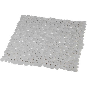 Quadratische, taupefarbene Wenko Duscheinlage Paradise mit Stein-Motiv und Anti-Rutsch-Struktur.