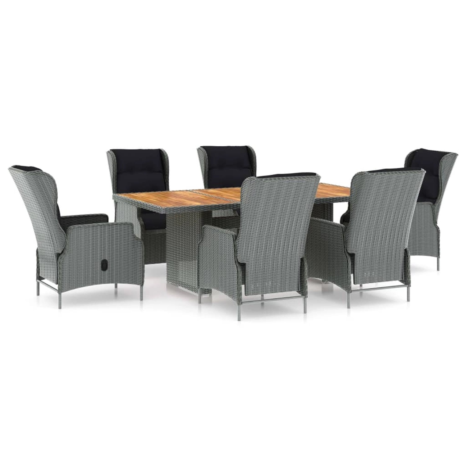 vidaXL 7-Tlg Garten-Essgruppe mit Auflagen Poly Rattan Hellgrau 3060141