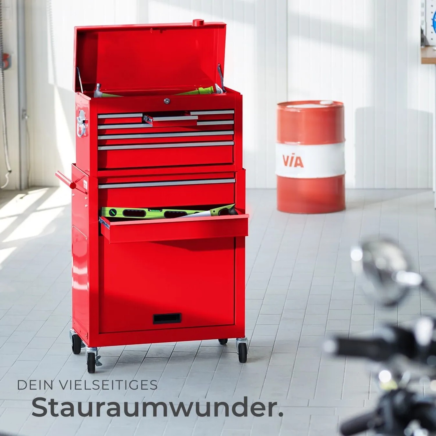 Tectake Werkzeugwagen  8 Kugelgelagerte Schubladen Mit Antirutschmatten Belastbarkeit 150 kg  69 x 33 x 110 cm Rot_7