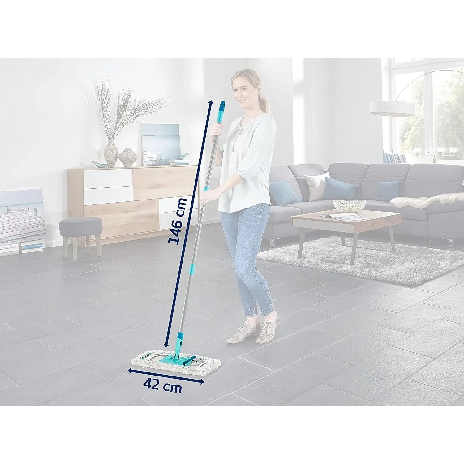 Leifheit Bodenwischer Profi XL für Fliesen und Steinböden mit Baumwollbezug und Stahlstiel.