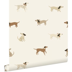 ESTAhome Tapete Hunde Weiß und Beige 50 x 900 cm