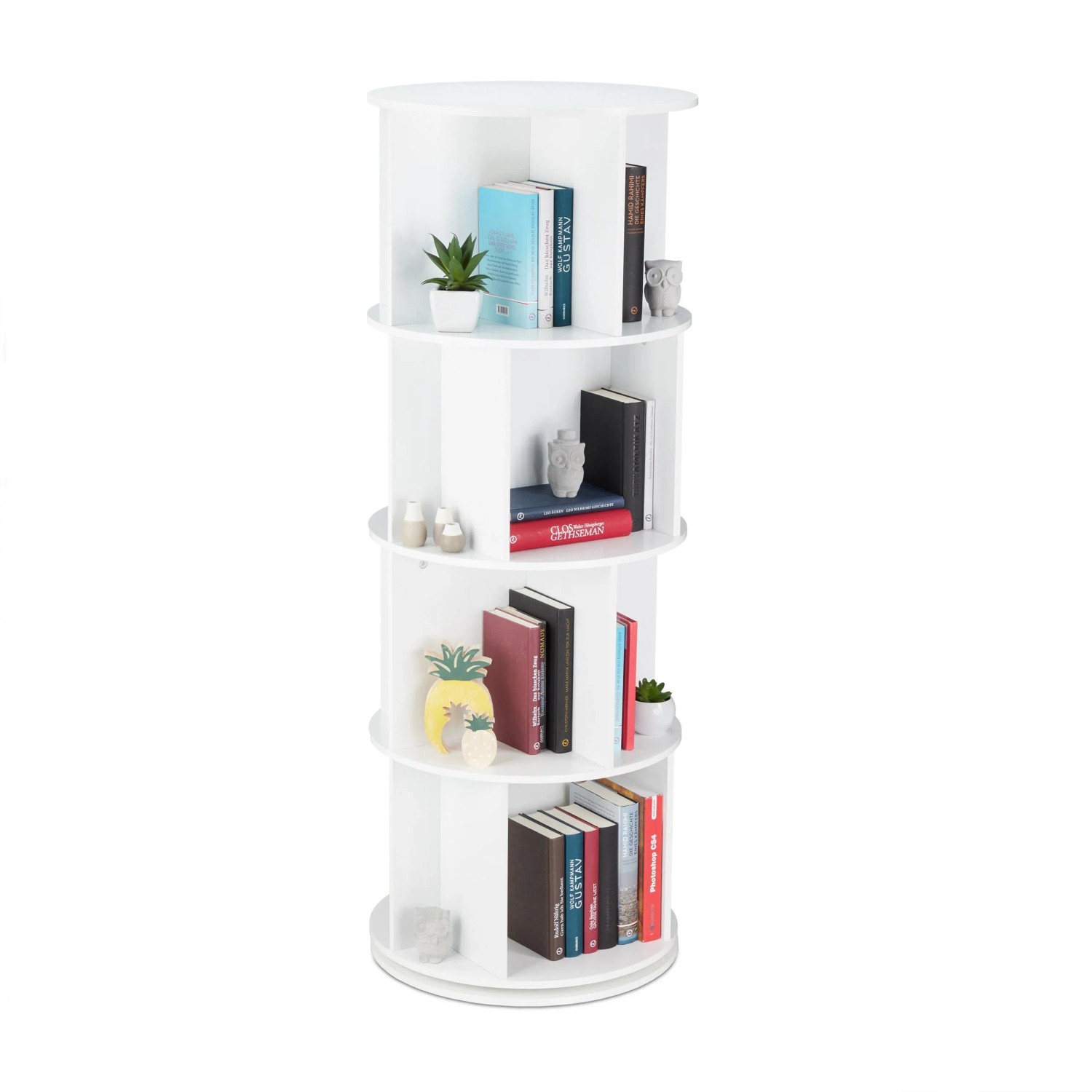 Relaxdays Bücherregal MDF Weiß Drehbar mit 12 Fächern 138 cm x 50 cm 25,6 kg