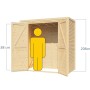 Bertilo Holz-Gartenhaus Box 1 Grau, 208x103cm, mit geöffneter Doppeltür und Größenangabe.