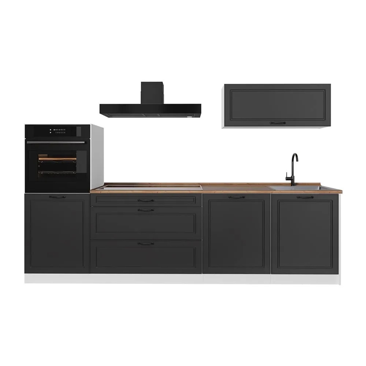 Vicco Küchenzeile R-Line Anthrazit Landhaus/Weiß 280 x 143 Arbeitsplatte Goldkraft Eiche Art Nr 67995