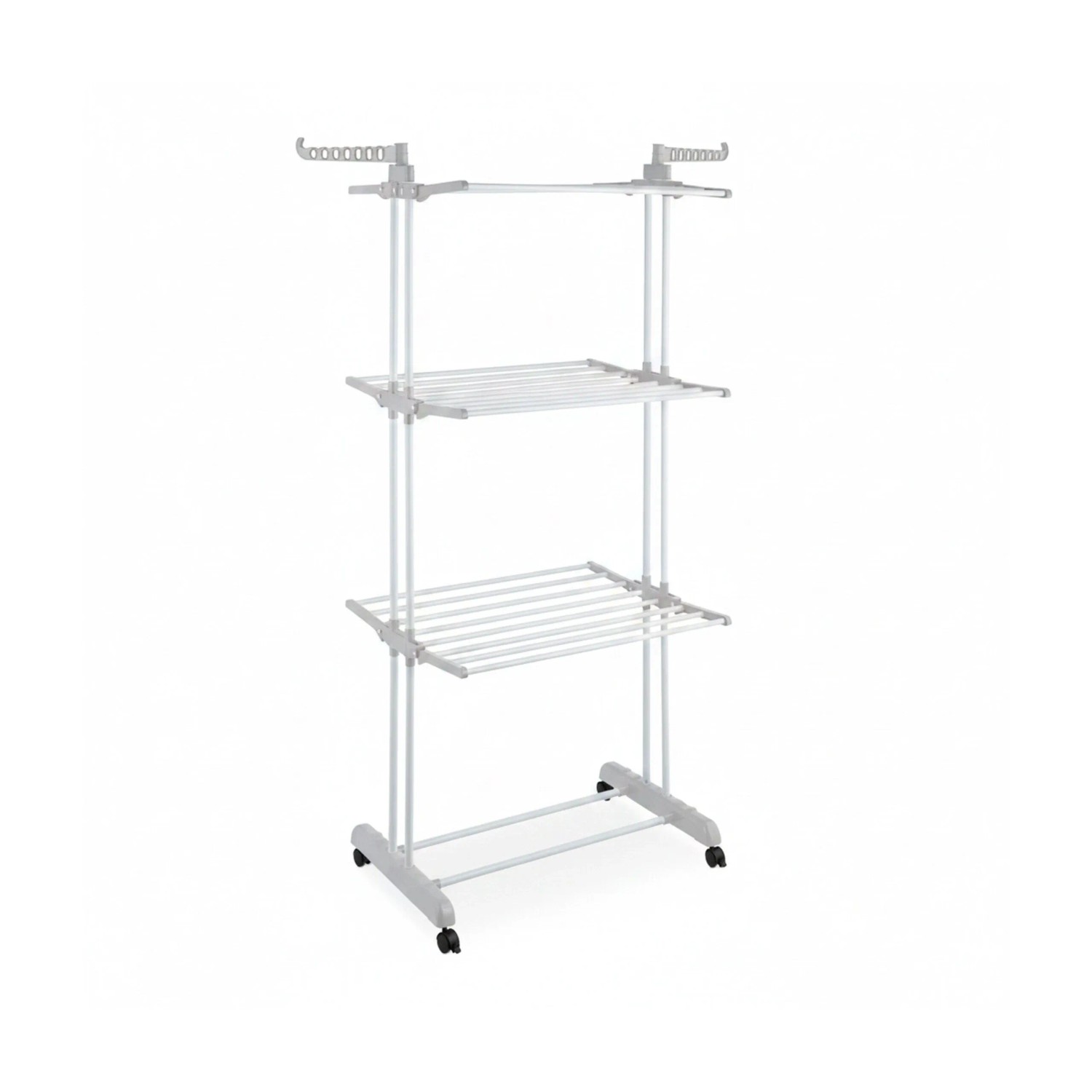 Relaxdays Wäscheständer Turm Eisen Kunststoff Weiß Klappbar Rollbar 179 cm x 126 cm x 63,5 cm 3 kg