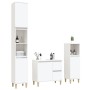 vidaXL Badmöbel-Set, 3-teilig, weiß. Badschrank, Waschbeckenunterschrank und Hochschrank aus Holzwerkstoff.