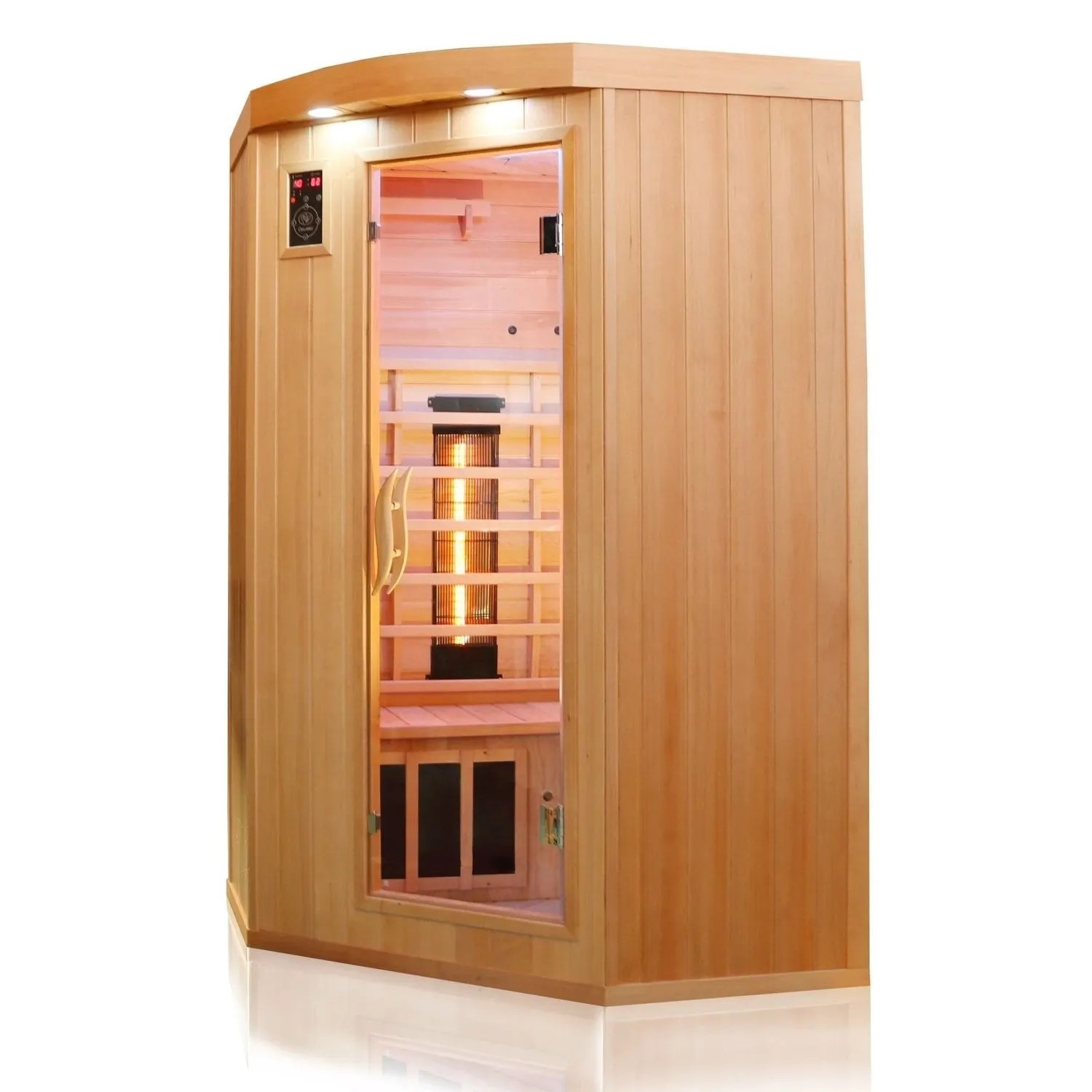 Dewello Infrarotkabine Lakefield 2 für 2 Personen aus Hemlock Tannenholz mit Glasfront.