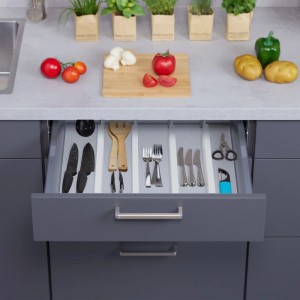Relaxdays Schubladentrenner 4er Set Bambus Silikon Weiß Längenverstellbar Rutschfest 46 cm bis 56 cm 6 cm x 1,5 cm 0,3 kg