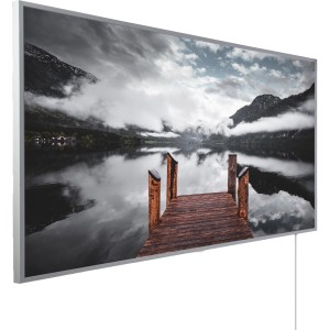 Könighaus Infrarotheizung mit Bergsee-Motiv, 60x100 cm, 600W. Elektrische Heizung mit Panoramabild.