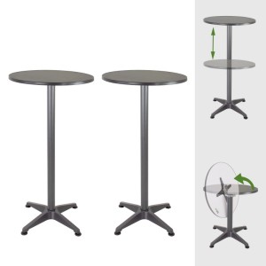 2er Set TRUTZHOLM Stehtische, höhenverstellbar, anthrazit, klappbar, Ø 60 cm.