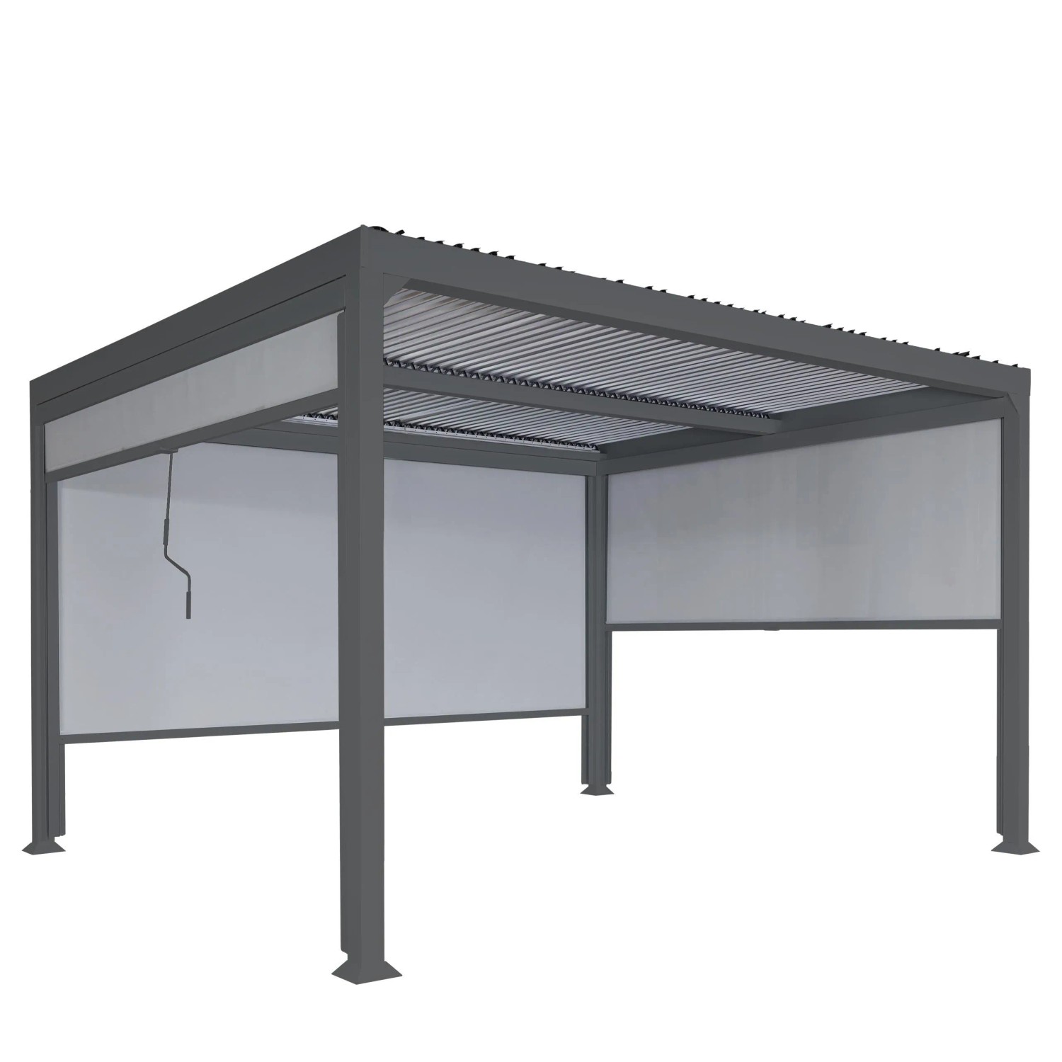 BERLINLODGE Alu Pergola Mit 3x Seitenwand Für 3x3,7m HxBxT 224x370x300cm Lamellen-Pavillon Anthrazit Stabiles 8cm-Metall-Gestell