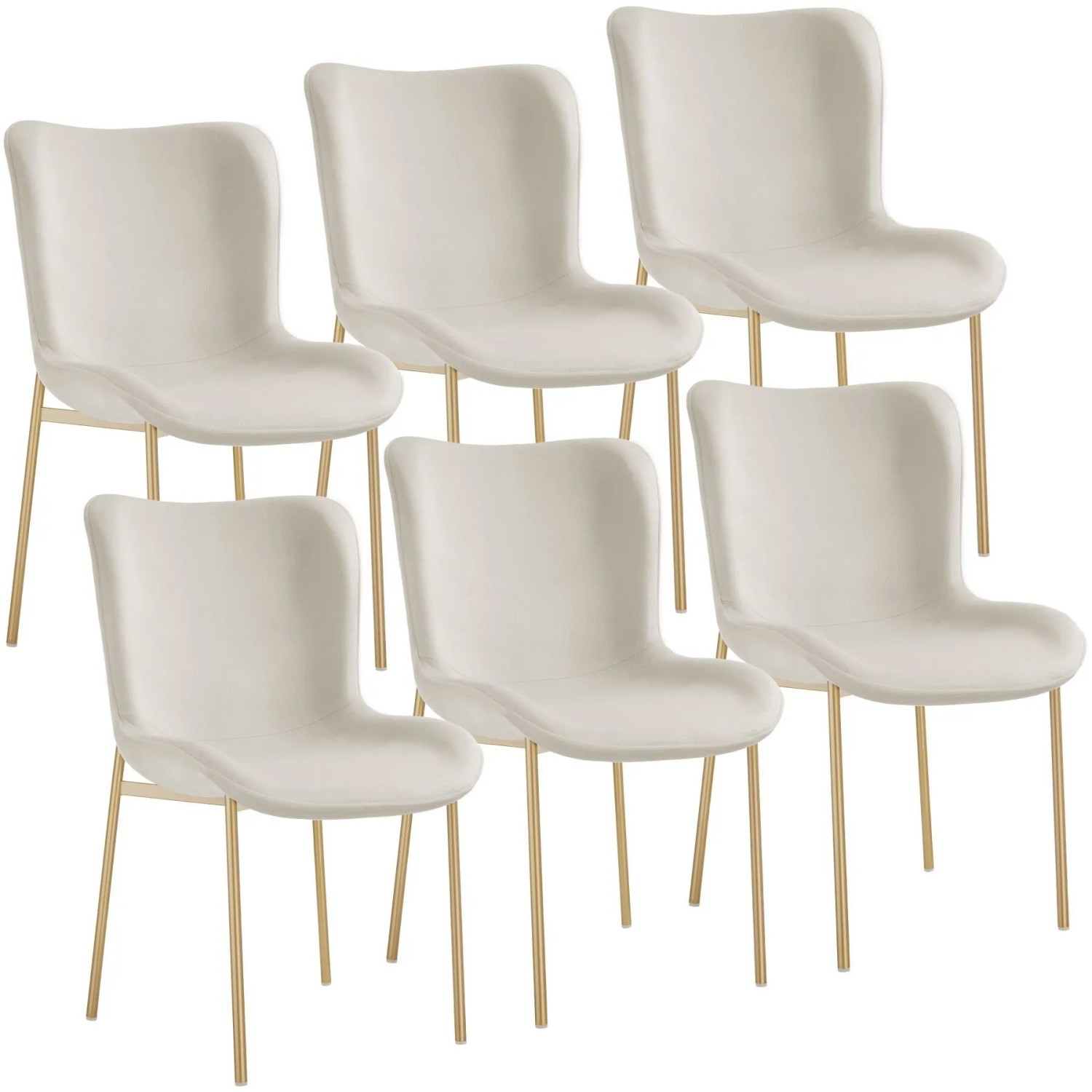 Tectake Polsterstuhl  Tessa Ergonomische Form Mit Hoher Rückenlehne Schlanke Stahlbeine 6Er Set 62 x 54 x 90 cm Samtoptik Beige Gold