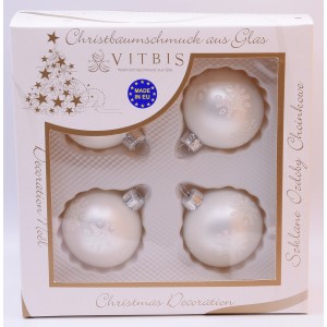 Vitbis Glas-Weihnachtskugeln, 4er-Set, weiß-matt, Ø 6cm, im Karton.