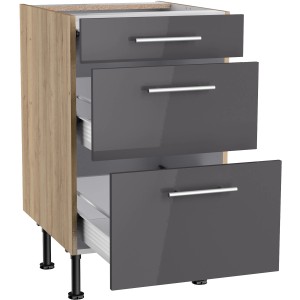 Optifit Küchenunterschrank Jonte984, 50 cm, Anthrazit/Wildeiche mit 3 Auszügen.