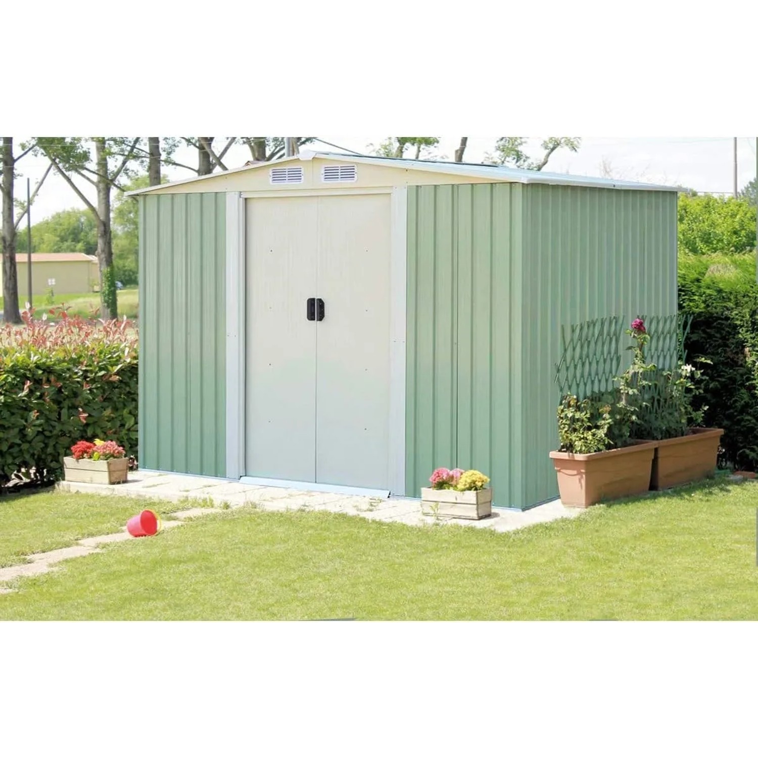 Costway Metall Gerätehaus Gartenhaus 205x257x175,5cm Grün_4