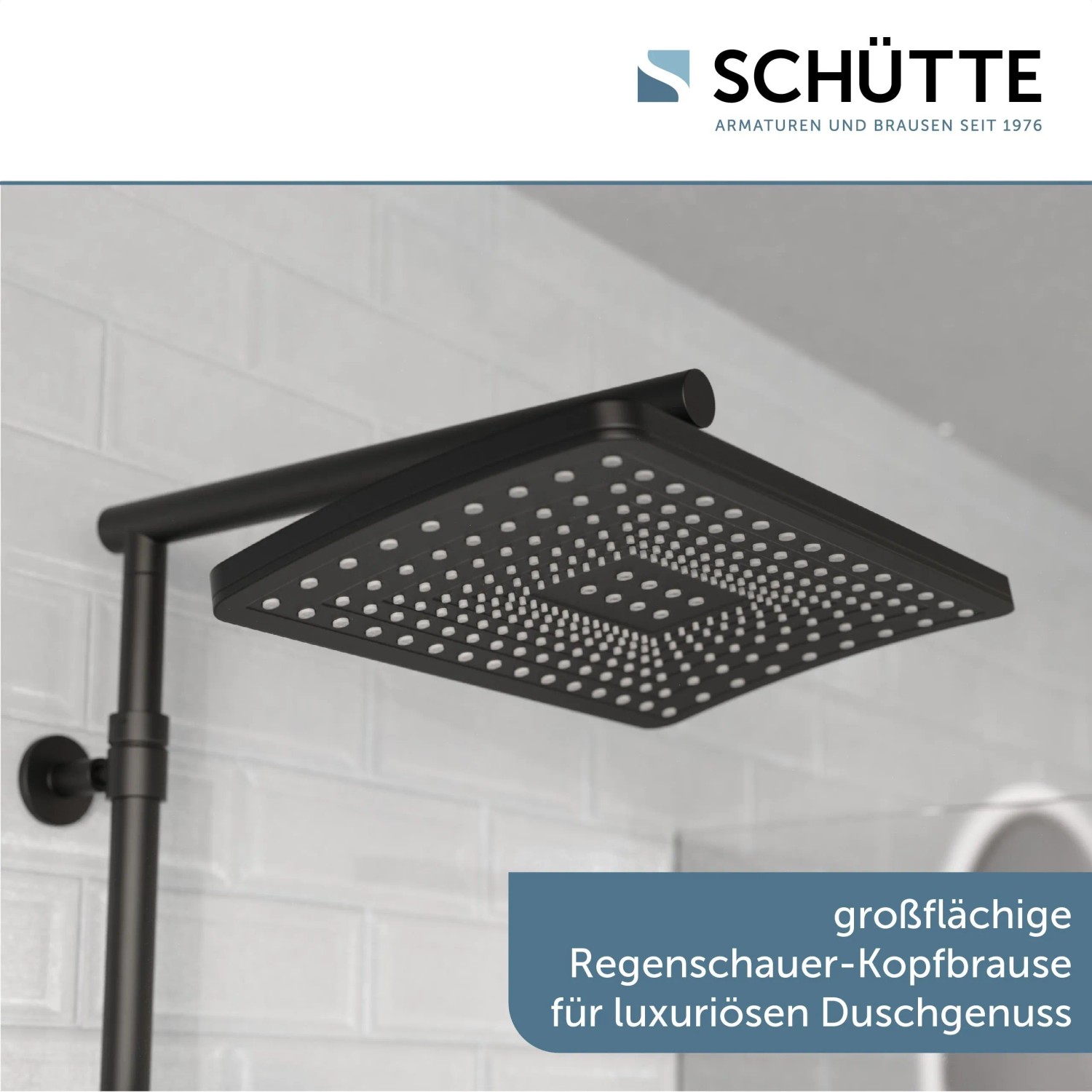 Schütte Überkopf-Brauseset Trento, Thermostatarmatur, Schwarz Matt. Regendusche mit Antikalk-Noppen.