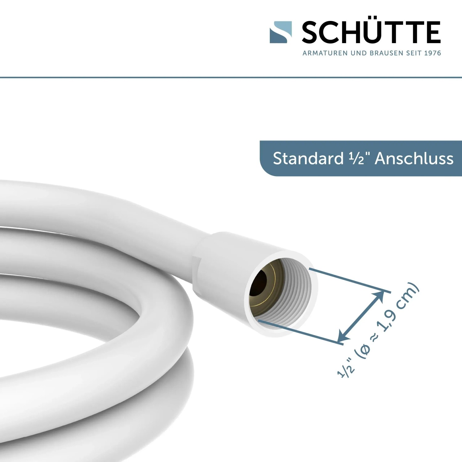 Schütte Brauseschlauch, 150 cm, weiß matt, mit Standard 1/2 Zoll Anschluss.