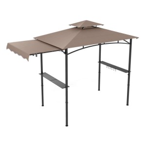 Costway Grillpavillon mit Seitenmarkise Doppeldach 318x153x250 cm Braun