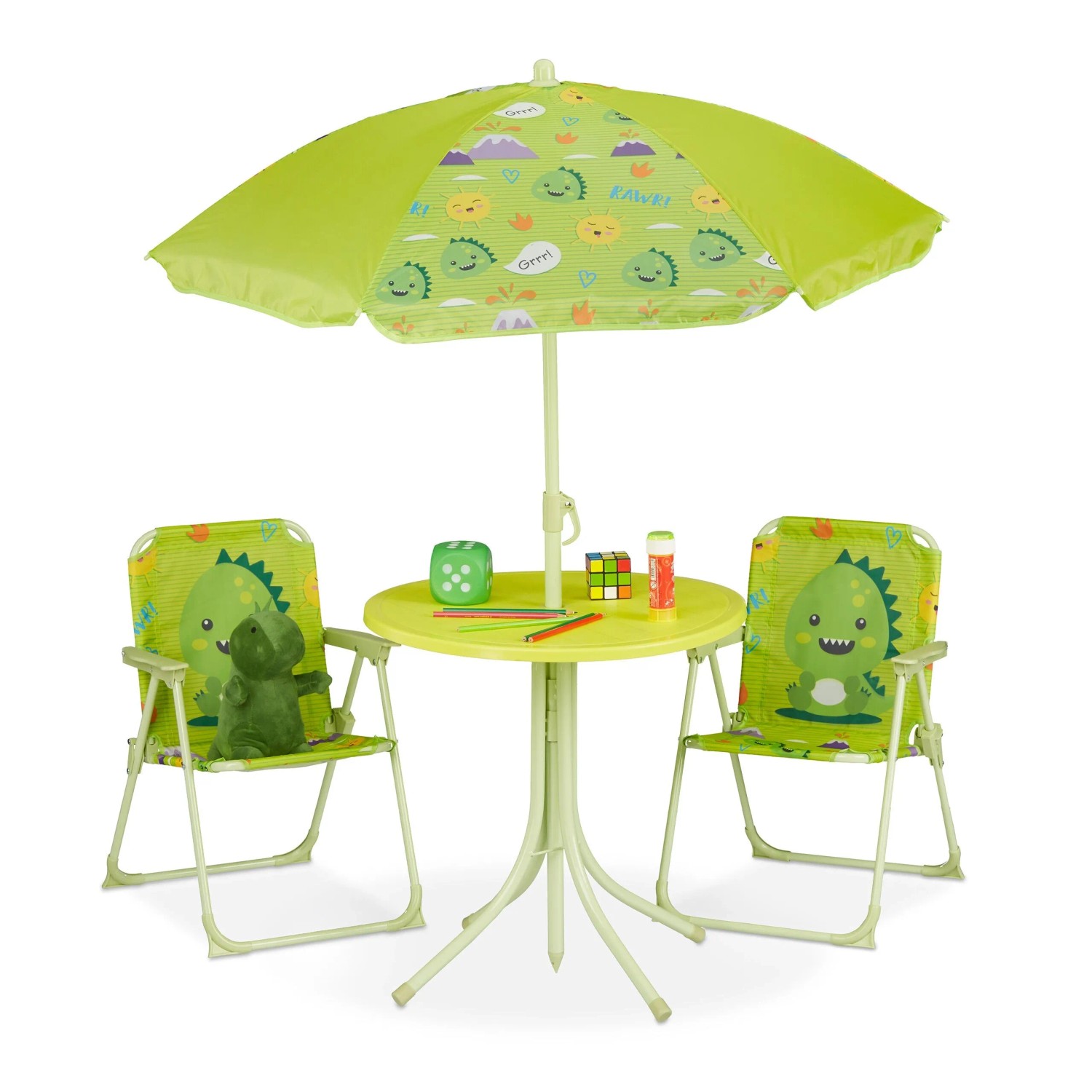Relaxdays Kindersitzgruppe Eisen Kunststoff Polyester mit Schirm Monster 53 cm x 36 cm x 37,5 cm