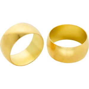 Zwei Messing Klemmringe, 15 mm Durchmesser, für Klemmfittings in Heizung und Sanitär.