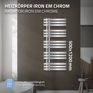 LuxeBath Design Badheizkörper Iron EM, 500x1200 mm, Chrom Designheizkörper.
