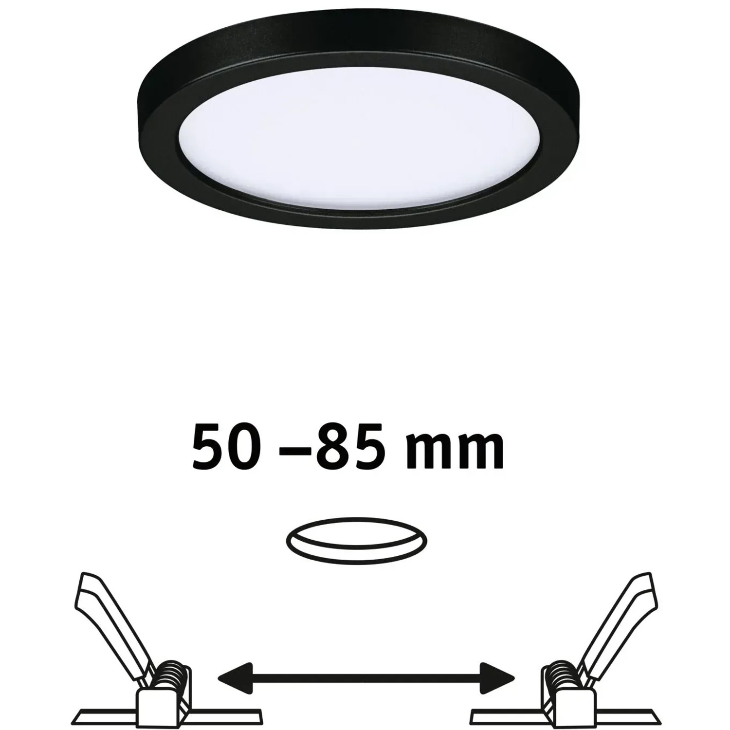 Schwarzes Paulmann LED-Einbaupanel Areo VariFit, 11,8 cm, neutralweißes Licht.