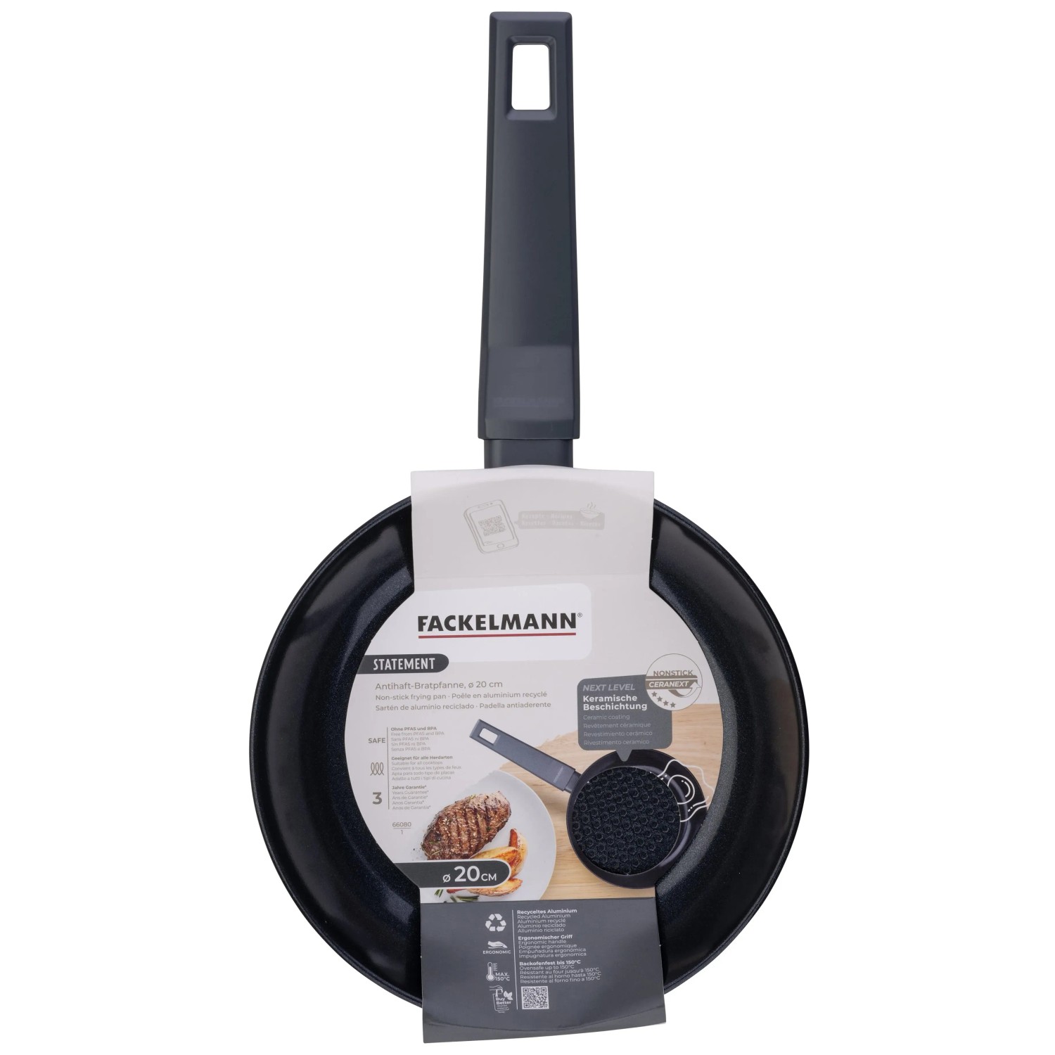 Fackelmann Bratpfanne Statement, 20 cm, Keramikbeschichtung, ergonomischer Griff.