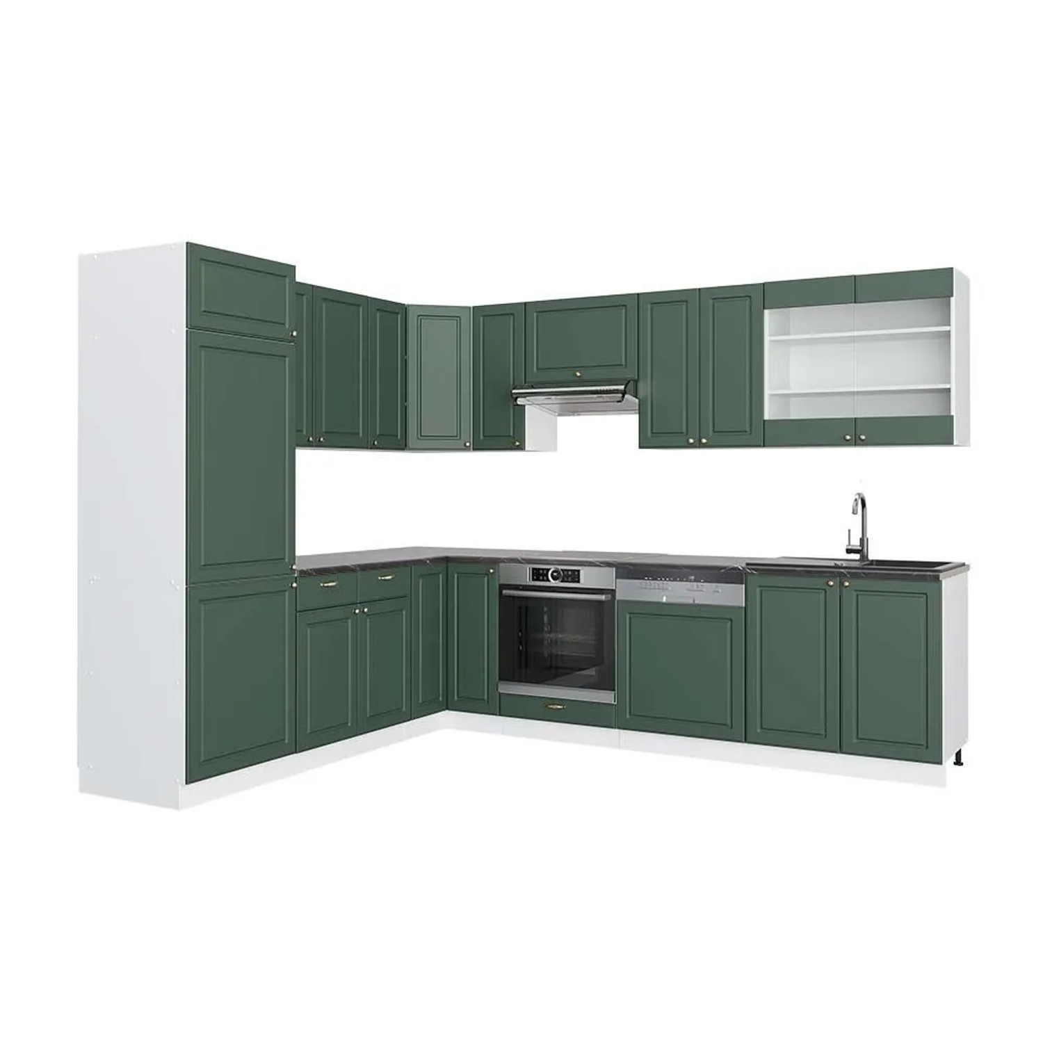 Vicco Eckküche Fame-Line Grün-Gold Landhaus/Weiß 287 x 82, AP Anthrazit