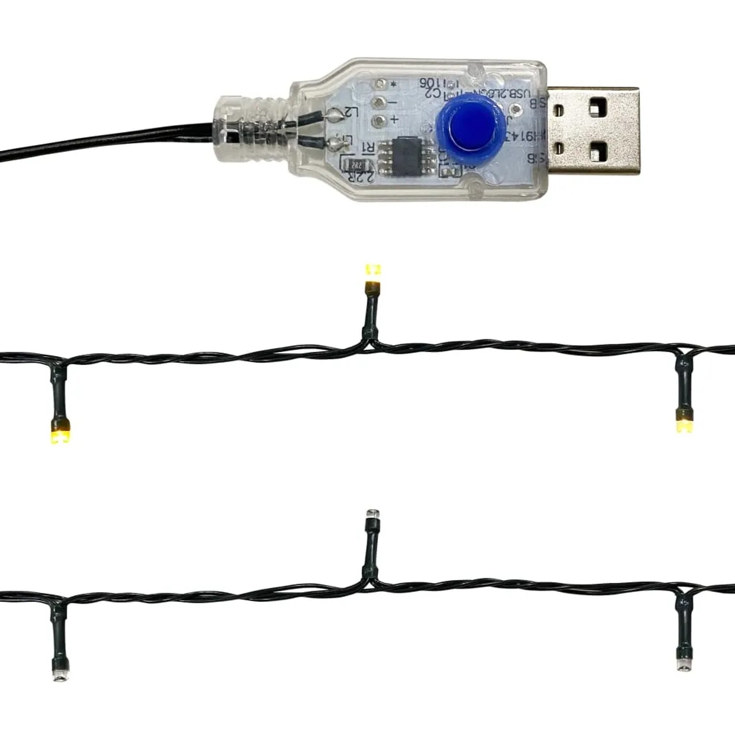 LED Lichterkette mit USB-Anschluss für vidaXL Weihnachtsgirlande, warmweiße LEDs auf schwarzem Kabel.