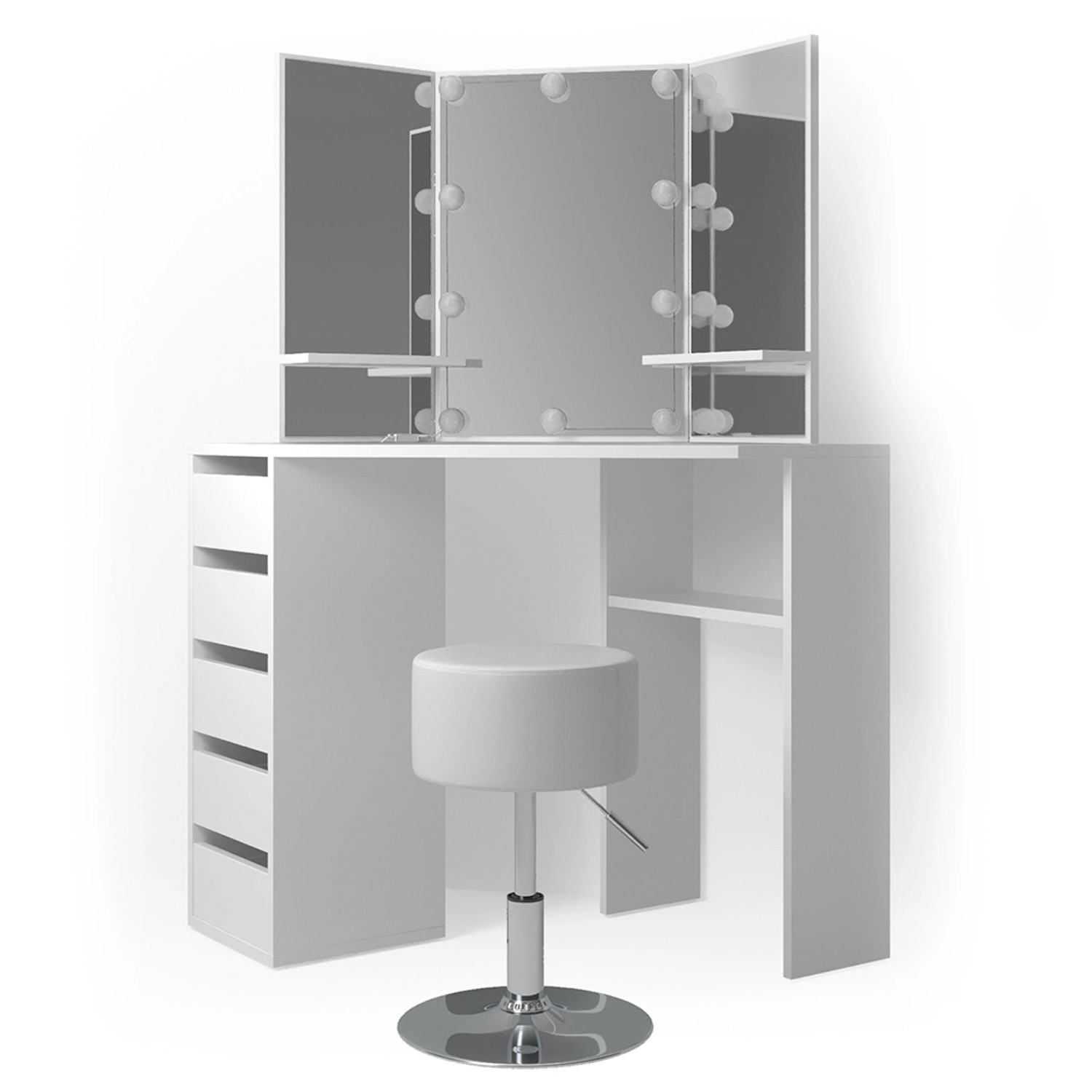 Vicco Eckschminktisch Arielle Weiß 110 cm mit LED Beleuchtung und Hocker günstig online kaufen
