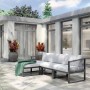 Anthrazitfarbenes 4-teiliges Lounge-Set Willa aus Aluminium mit grauen Polstern für Garten oder Terrasse.