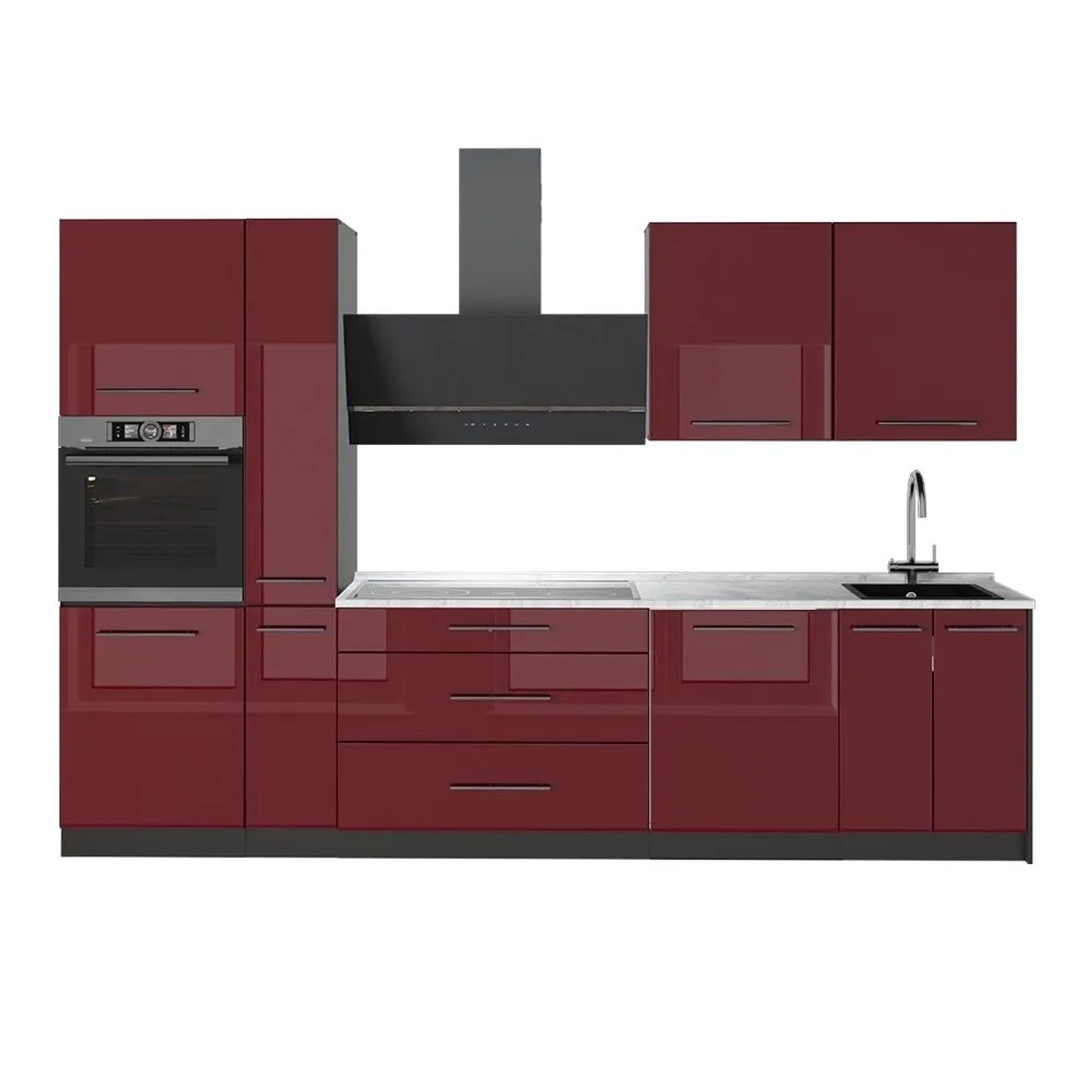 Vicco Küchenzeile Fame-Line Bordeaux Hochglanz/Anthrazit 310 x 207 AP Marmor Art Nr 64274