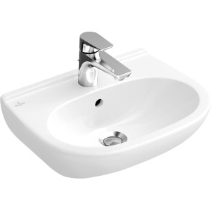 Weißes Villeroy & Boch O.Novo Handwaschbecken, 55 cm, mit Hahnloch und Überlauf.