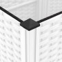 Detailansicht: Weißes vidaXL Hochbeet mit Rattan-Optik und schwarzem Eckverbinder.