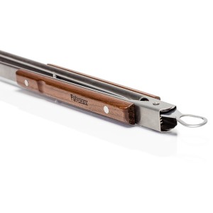 Petromax Grillzange klein aus Edelstahl mit Holzgriffen. Grillutensil für Kohle und Grillgut.