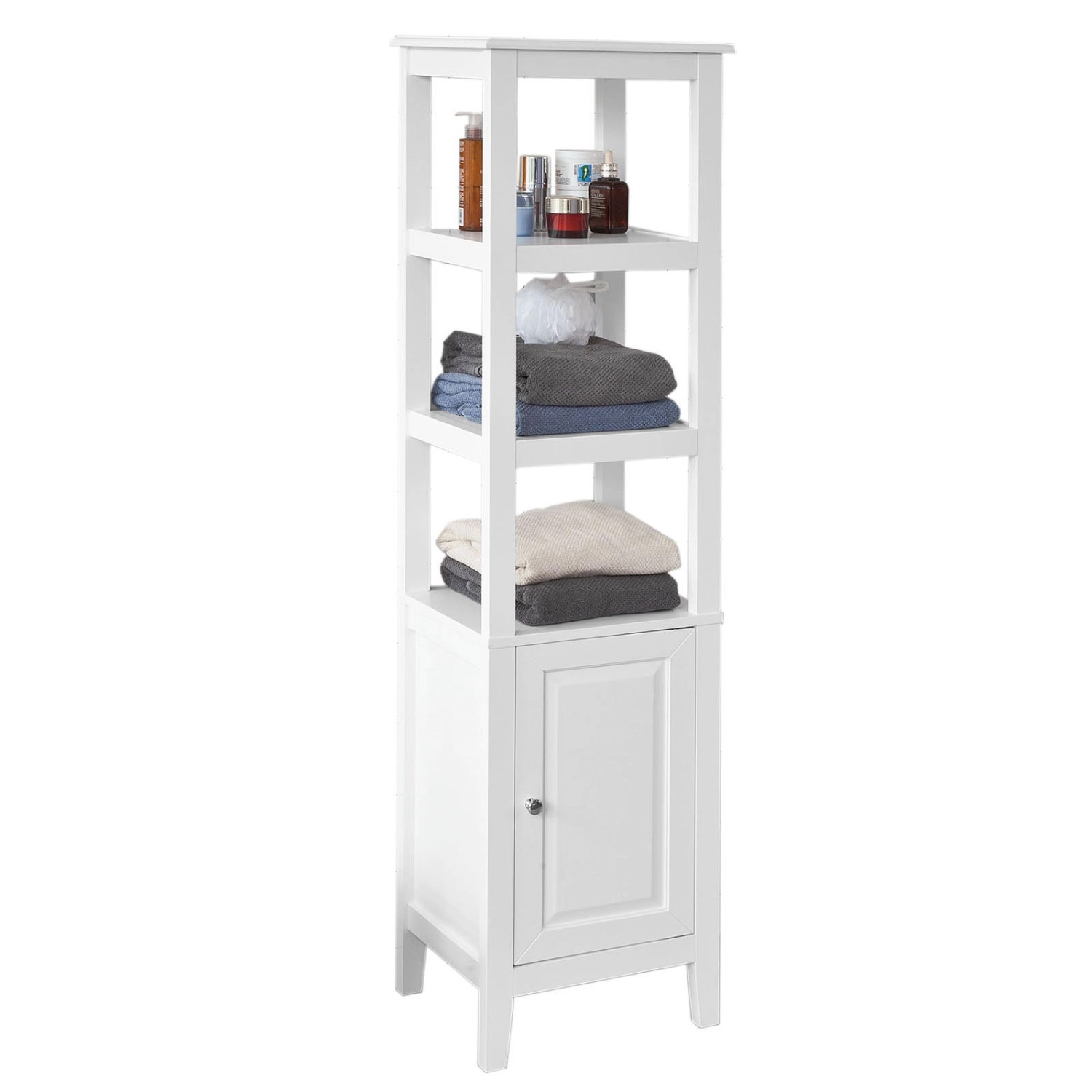 SoBuy Badezimmerschrank mit 3 offenen Fächern und Tür MDF Weiß FRG205-W