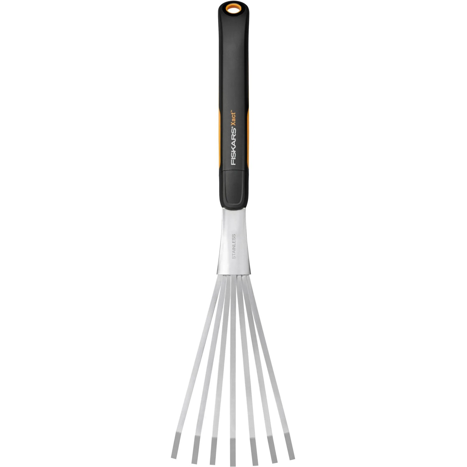 Fiskars Xact Hand-Fächerbesen mit 7 Zinken, ideal für Laub und Grasschnitt in kleinen Beeten.
