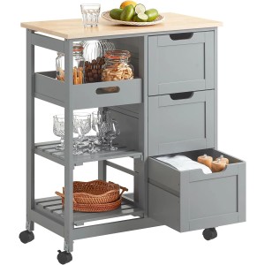 SoBuy Küchenwagen FKW79-HG, hellgrauer Servierwagen mit 3 Schubladen und Ablagen.