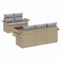 Beiges 6-teiliges vidaXL Gartensofa Set mit Kissen aus Poly Rattan.