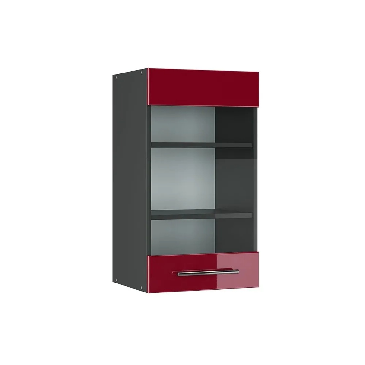 Vicco Küchenglasschrank Fame-Line Glashängeschrank Bordeaux Hochglanz Anthrazit 40 cm