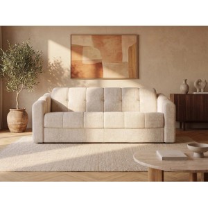 Beiges Vente-unique Darielo Schlafsofa aus Strukturstoff, 4-Sitzer, in modernem Wohnzimmer. Mit Matratze.