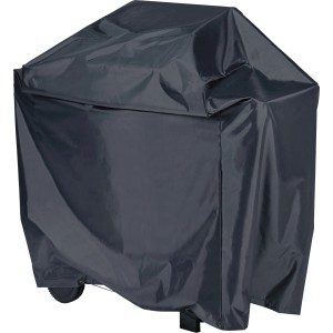 Graue, eckige Jamestown Premium Grill-Schutzhülle 85x146x68 cm aus wasserabweisendem Polyester.